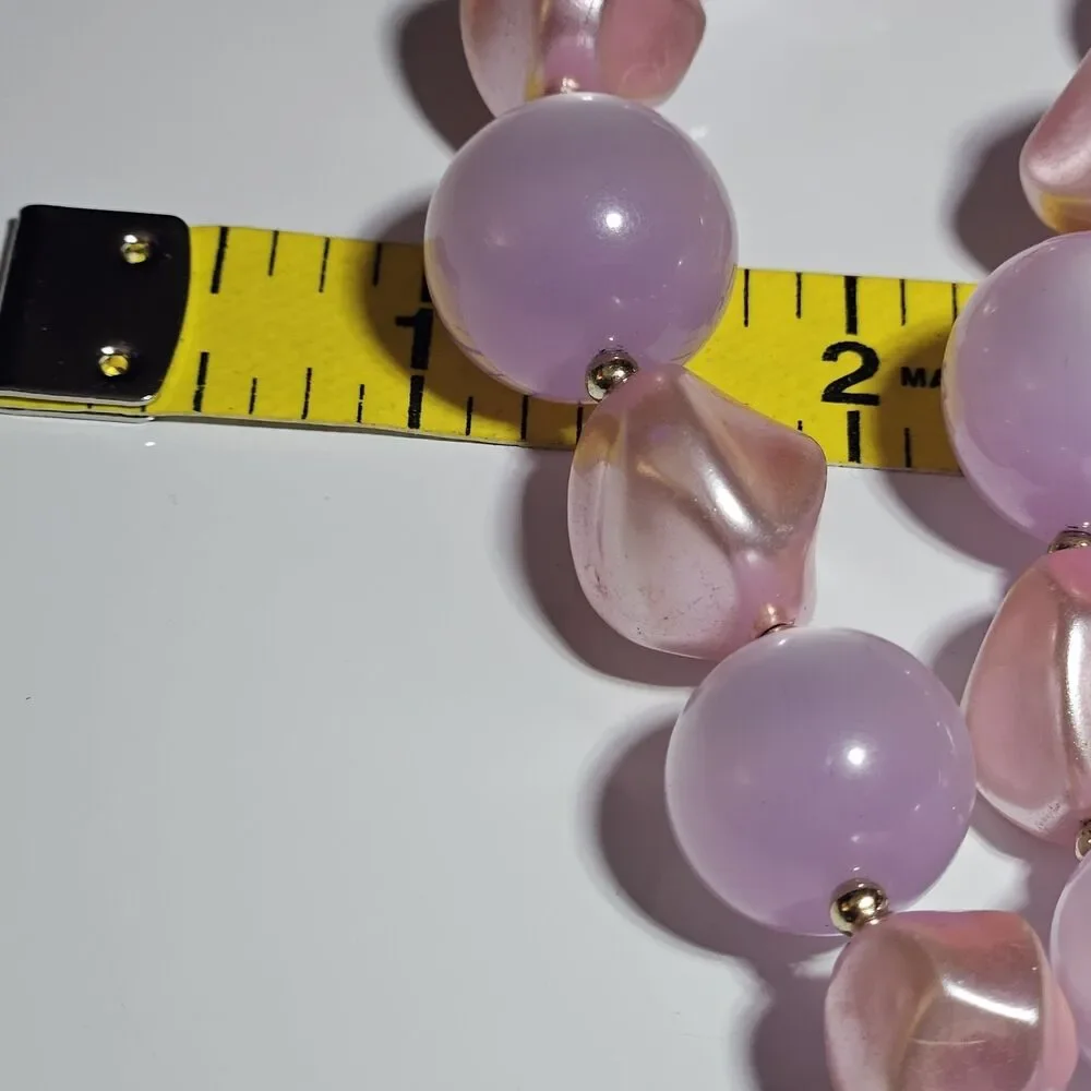 Coro Light Purple Pink Moonglow Lucite 3 Strand Beaded Necklace 16-19" - Picture 9 of 14
